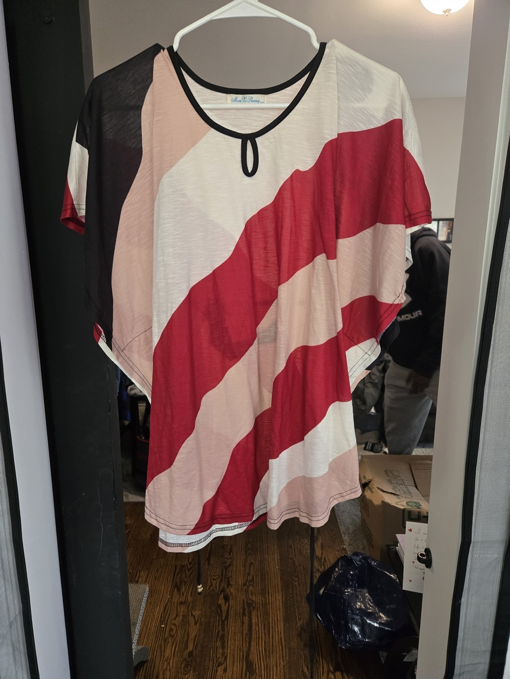 SHEIN Multicolor Diagonal Stripe Tunic - Red, Pink, Black, White